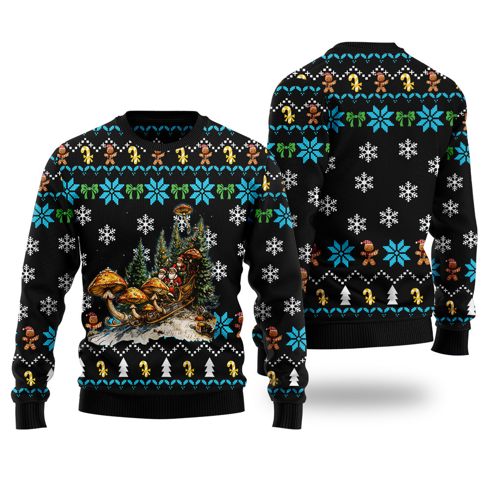 Santa Sleigh Mushroom Ugly Christmas Sweater