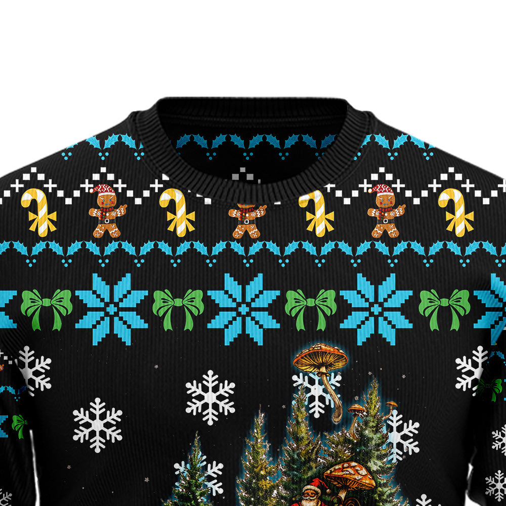 Santa Sleigh Mushroom Ugly Christmas Sweater