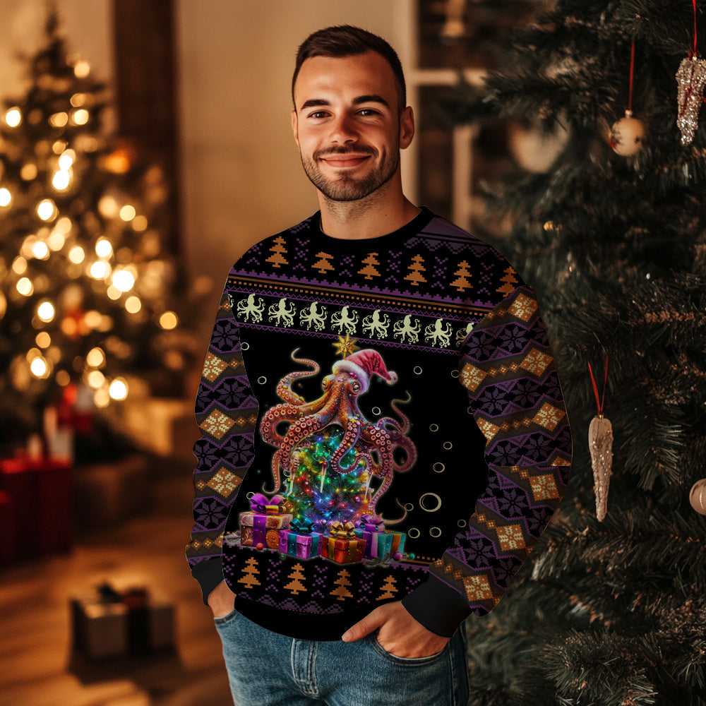 Octopus Santa Hat Ugly Christmas Sweater