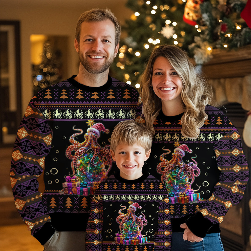 Octopus Santa Hat Ugly Christmas Sweater