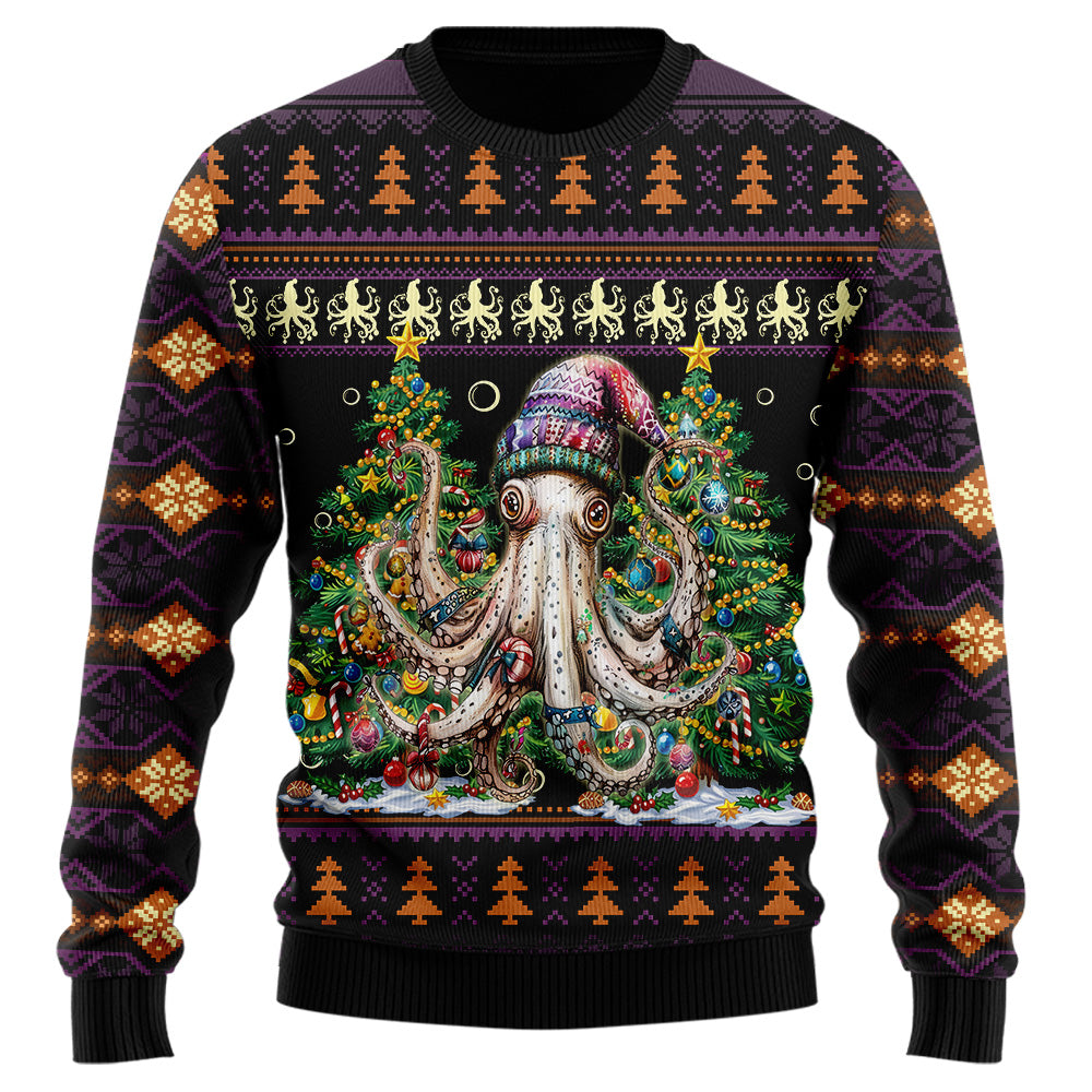 Festive Octopus Christmas Tree Ugly Christmas Sweater