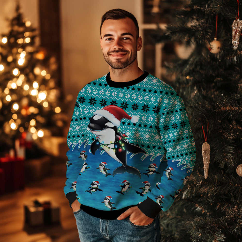 Festive Orca Ugly Christmas Sweater