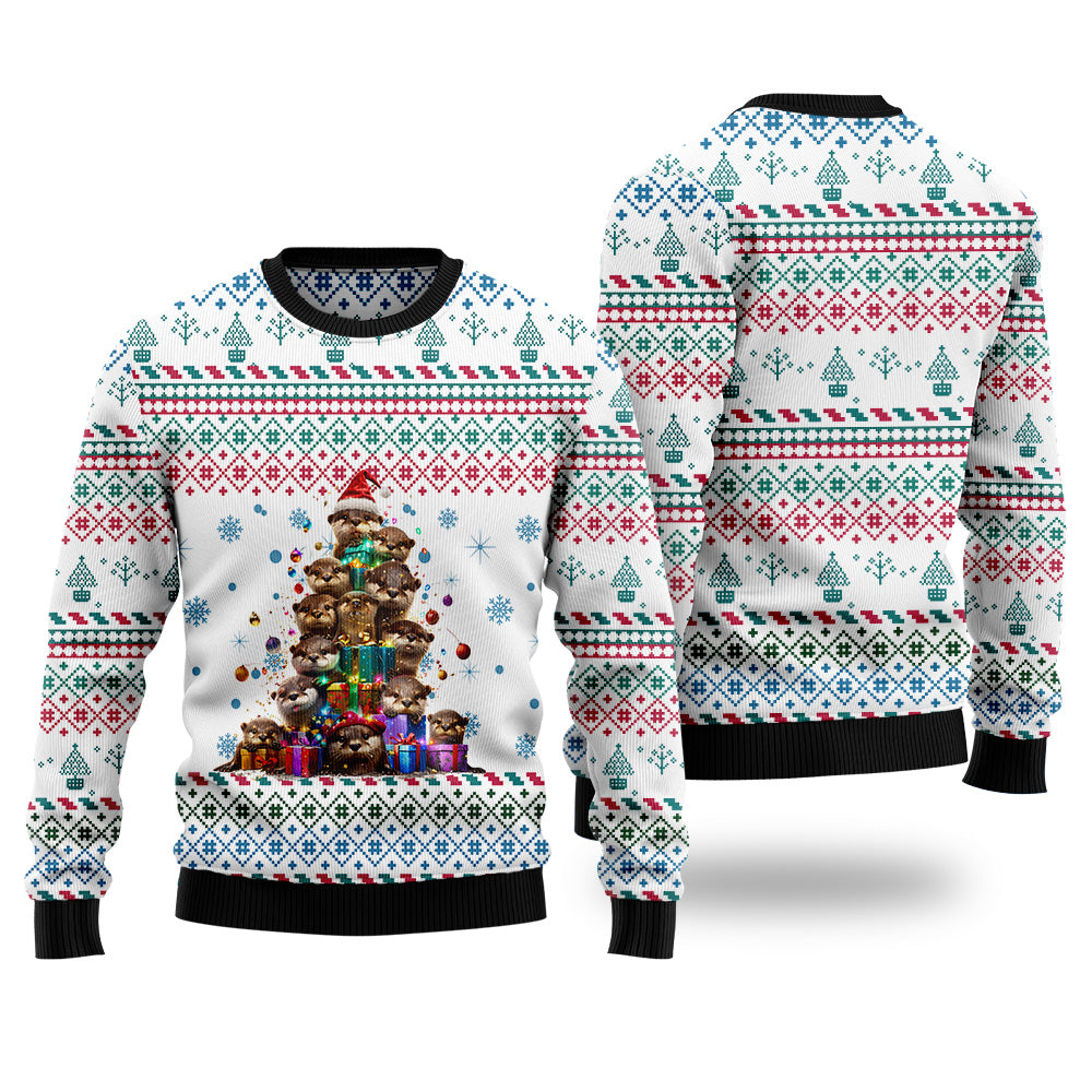 Cute Otters Christmas Tree Ugly Christmas Sweater