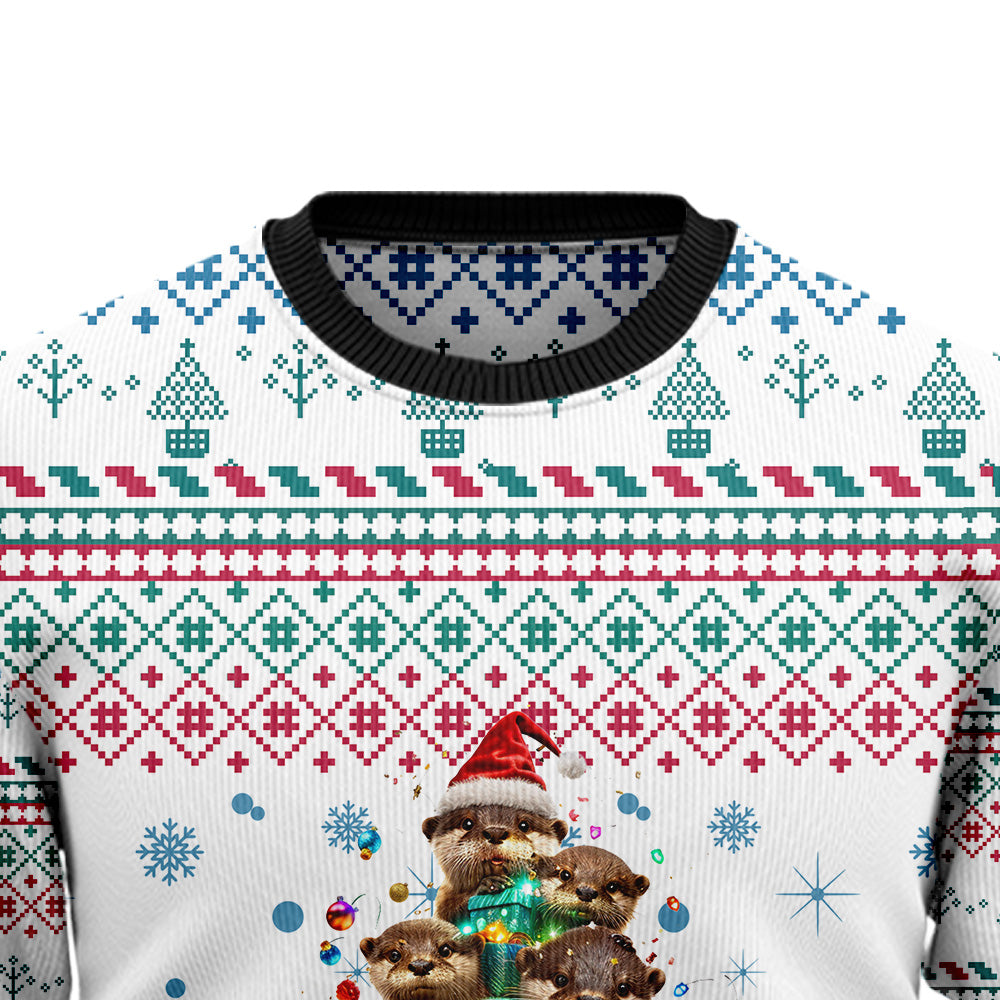 Cute Otters Christmas Tree Ugly Christmas Sweater