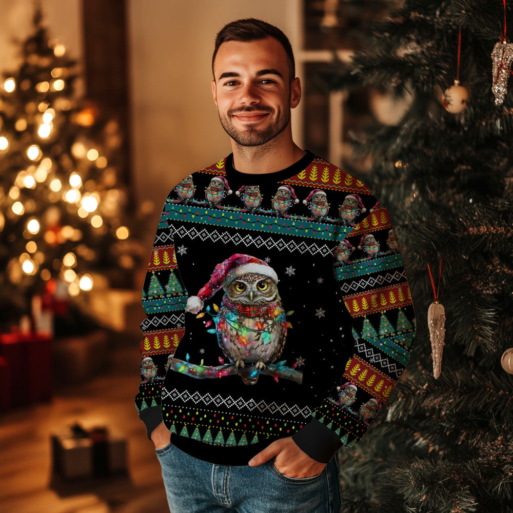 Festive Owl Ugly Christmas Sweater