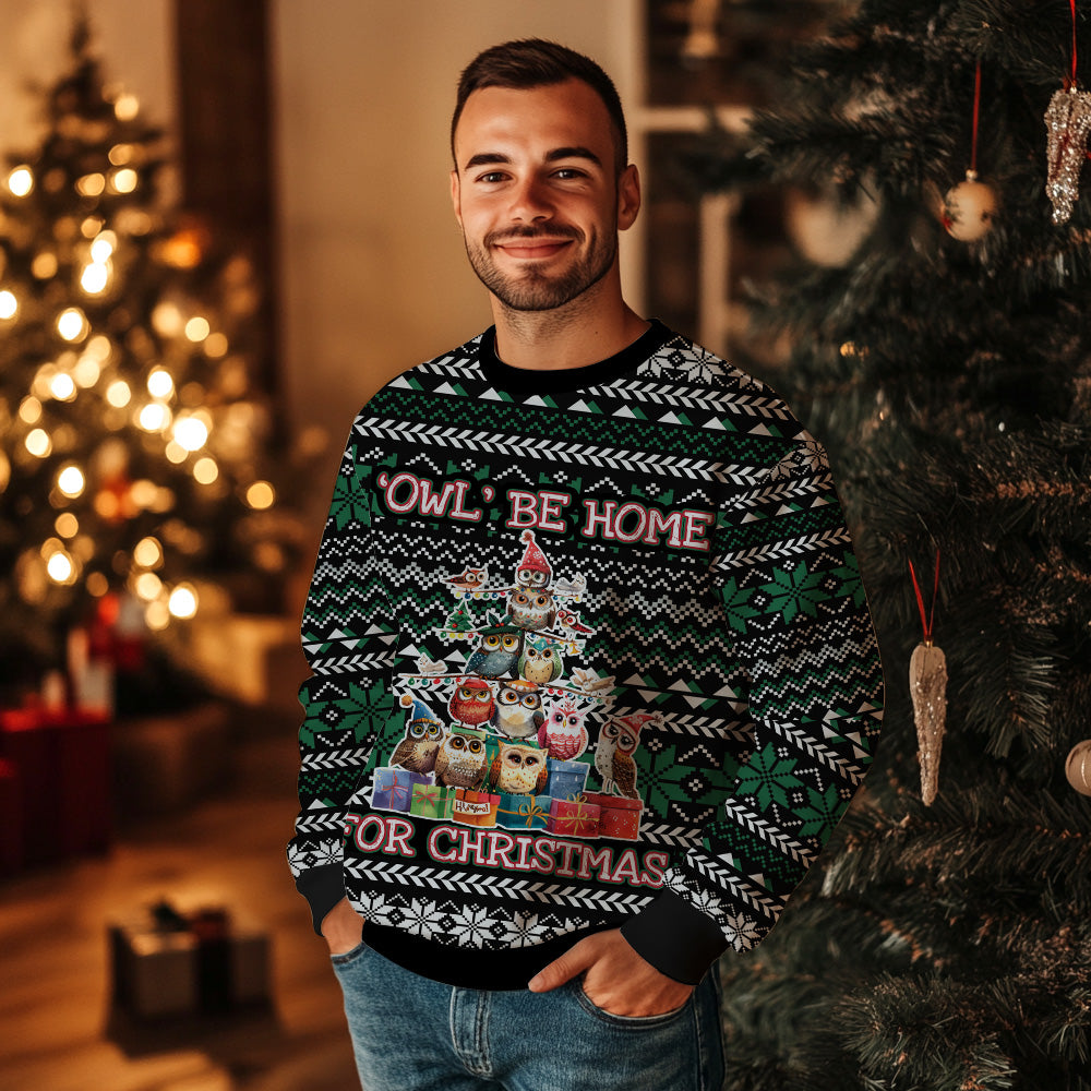'Owl' Be Home For Christmas Tree Ugly Christmas Sweater