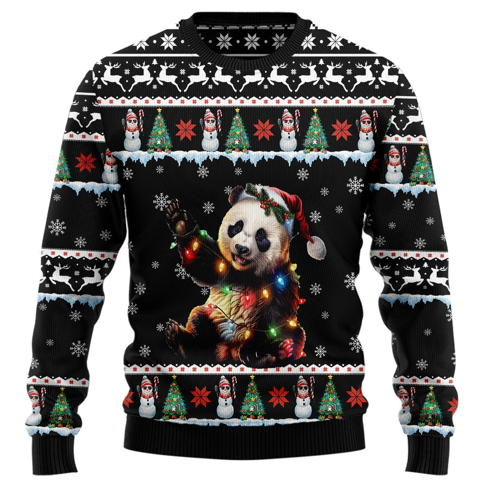 Panda Ugly Christmas Sweater, Funny Cute Bear Holiday Sweatshirt, Novelty Animal Xmas Party Pullover Men Women