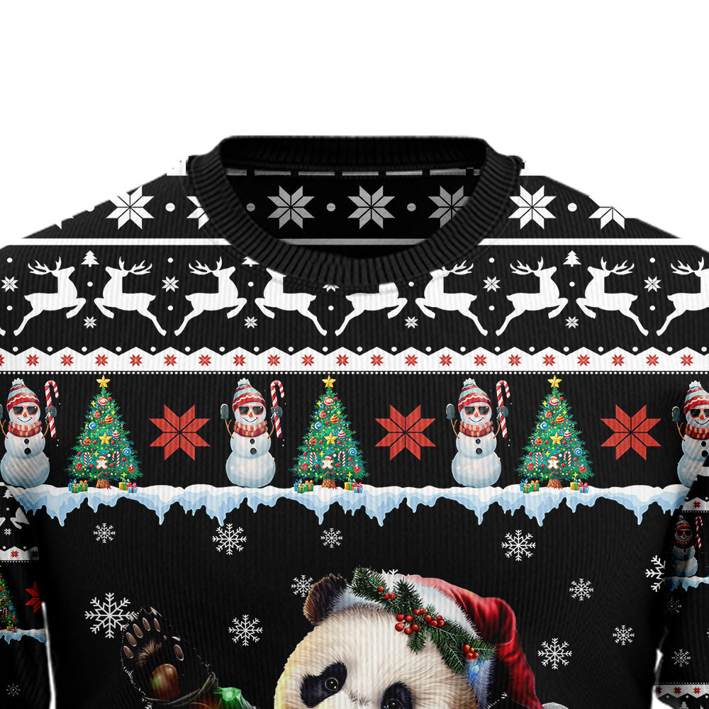Panda Ugly Christmas Sweater, Funny Cute Bear Holiday Sweatshirt, Novelty Animal Xmas Party Pullover Men Women