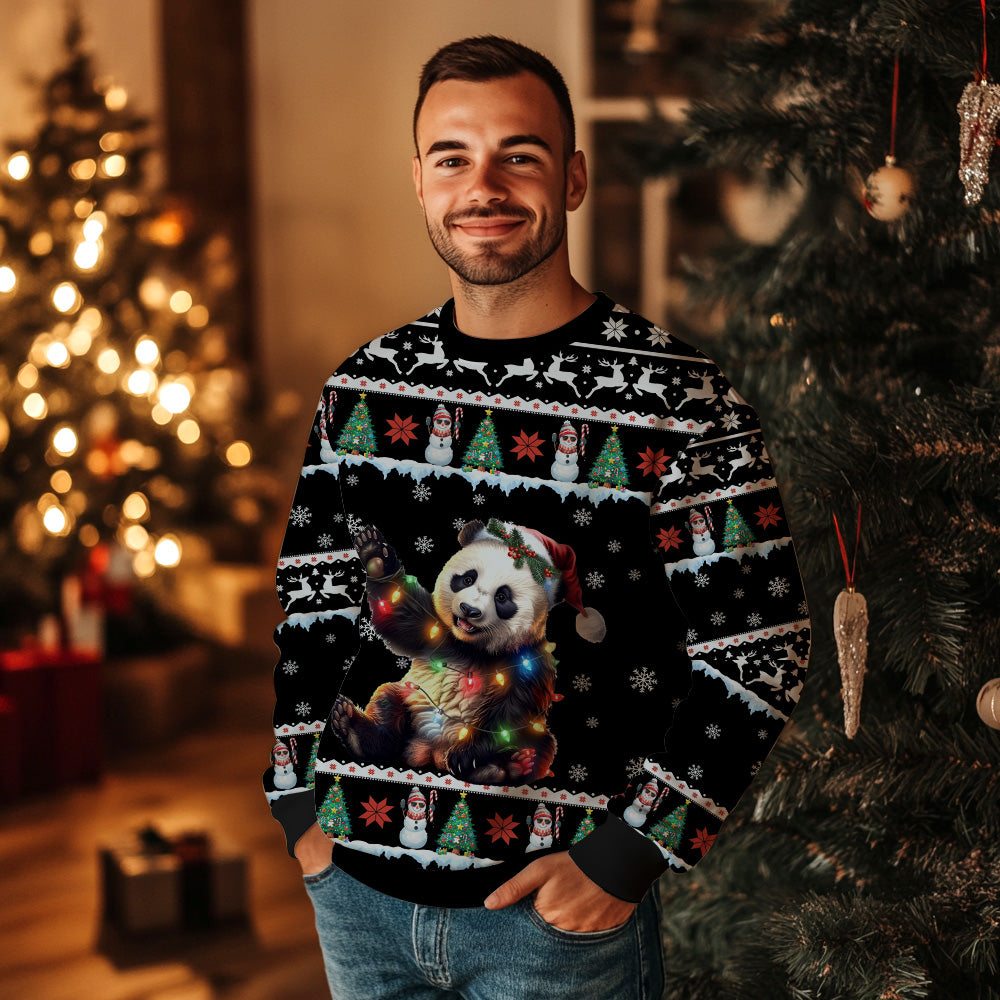 Panda Ugly Christmas Sweater, Funny Cute Bear Holiday Sweatshirt, Novelty Animal Xmas Party Pullover Men Women