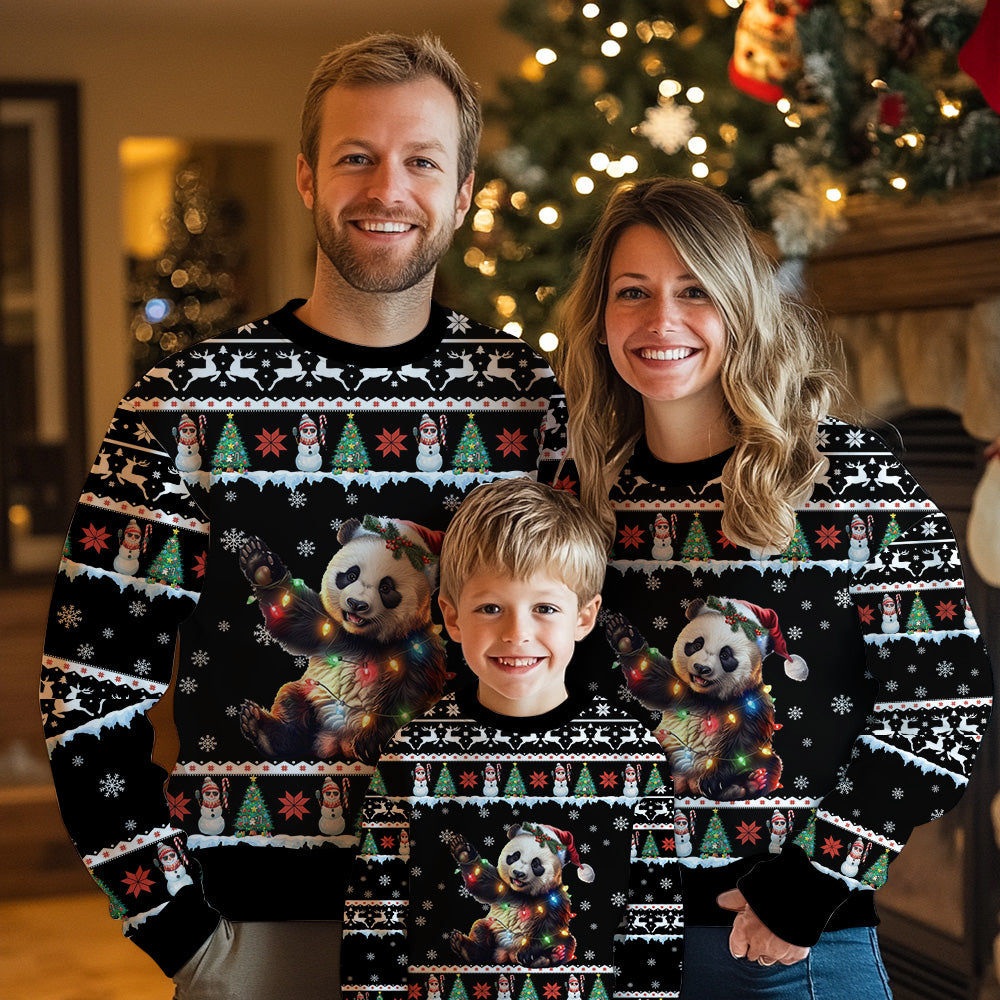 Panda Ugly Christmas Sweater, Funny Cute Bear Holiday Sweatshirt, Novelty Animal Xmas Party Pullover Men Women