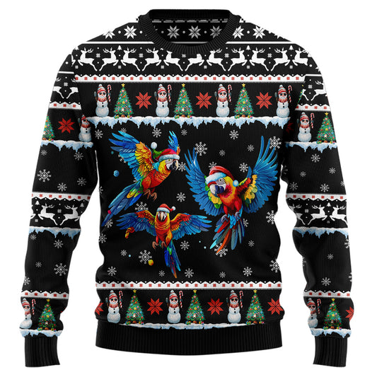 Festive Parrots in Santa Hats Ugly Christmas Sweater