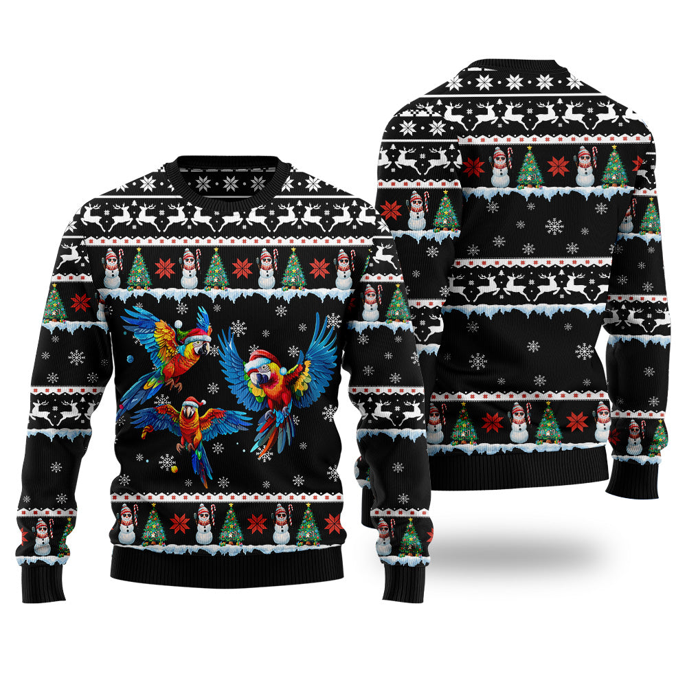 Festive Parrots in Santa Hats Ugly Christmas Sweater