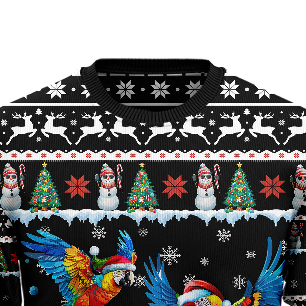 Festive Parrots in Santa Hats Ugly Christmas Sweater