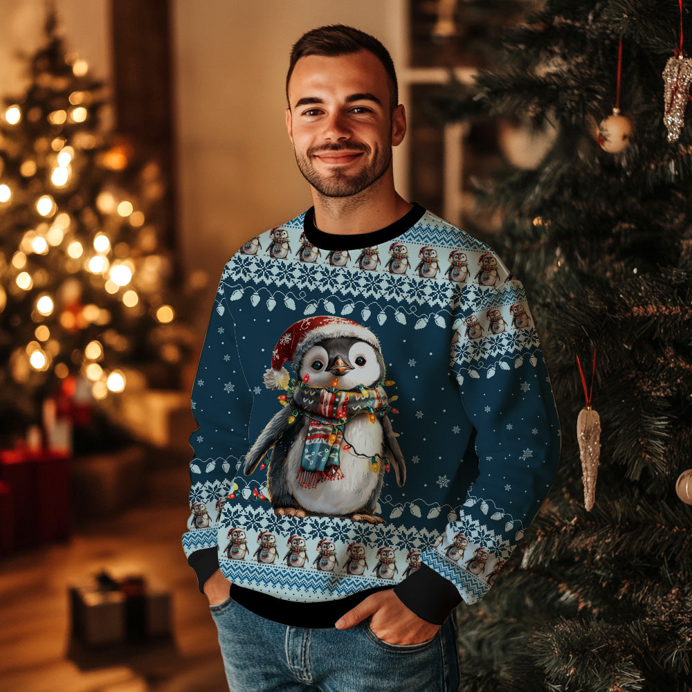 Cute Baby Penguin Santa Hat Ugly Christmas Sweater