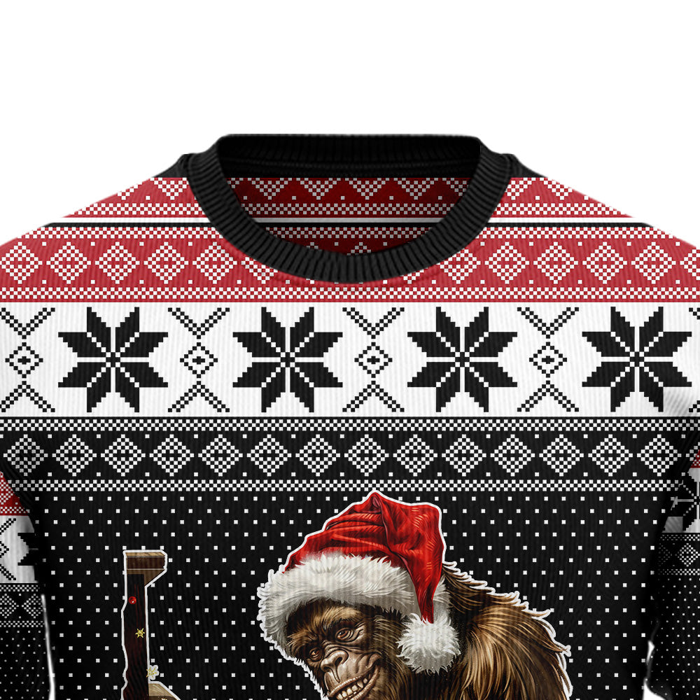 Festive Bigfoot Playing Piano Ugly Christmas Sweater