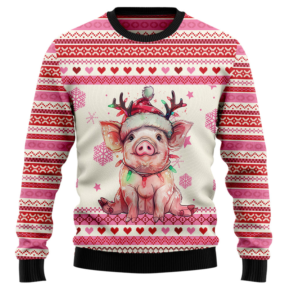 Festive Pig in Santa Hat Ugly Christmas Sweater