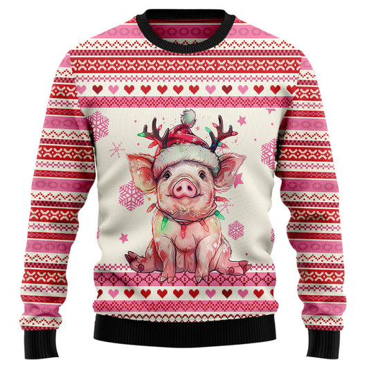 Festive Pig in Santa Hat Ugly Christmas Sweater