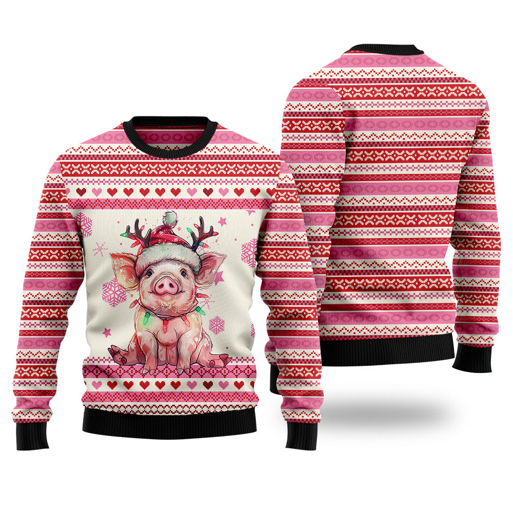Festive Pig in Santa Hat Ugly Christmas Sweater