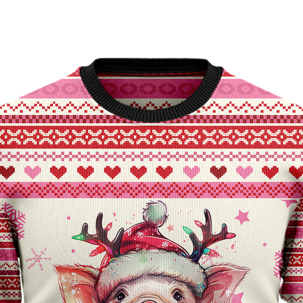 Festive Pig in Santa Hat Ugly Christmas Sweater