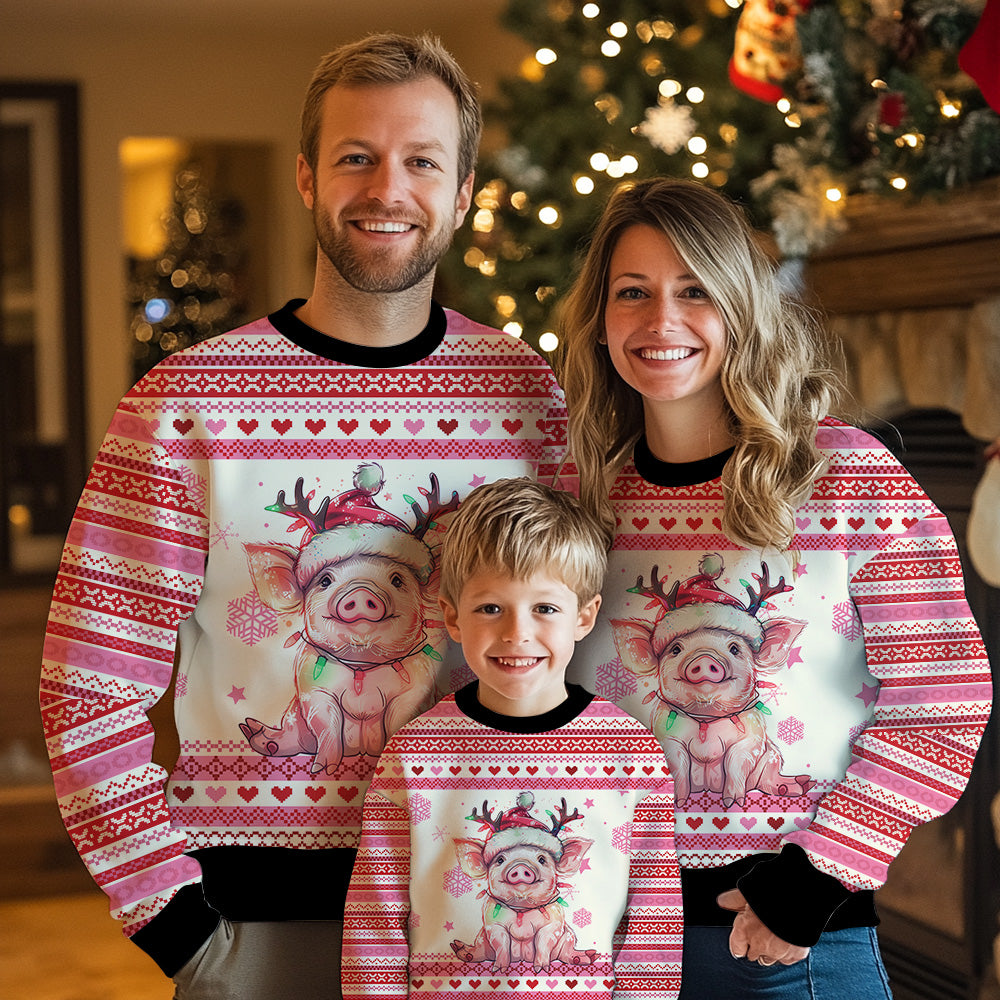 Festive Pig in Santa Hat Ugly Christmas Sweater