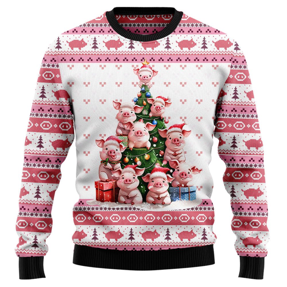 Festive Pig Christmas Tree Ugly Christmas Sweater