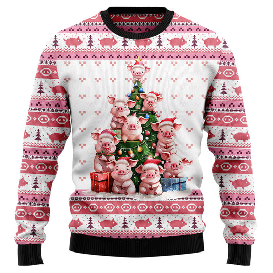 Festive Pig Christmas Tree Ugly Christmas Sweater