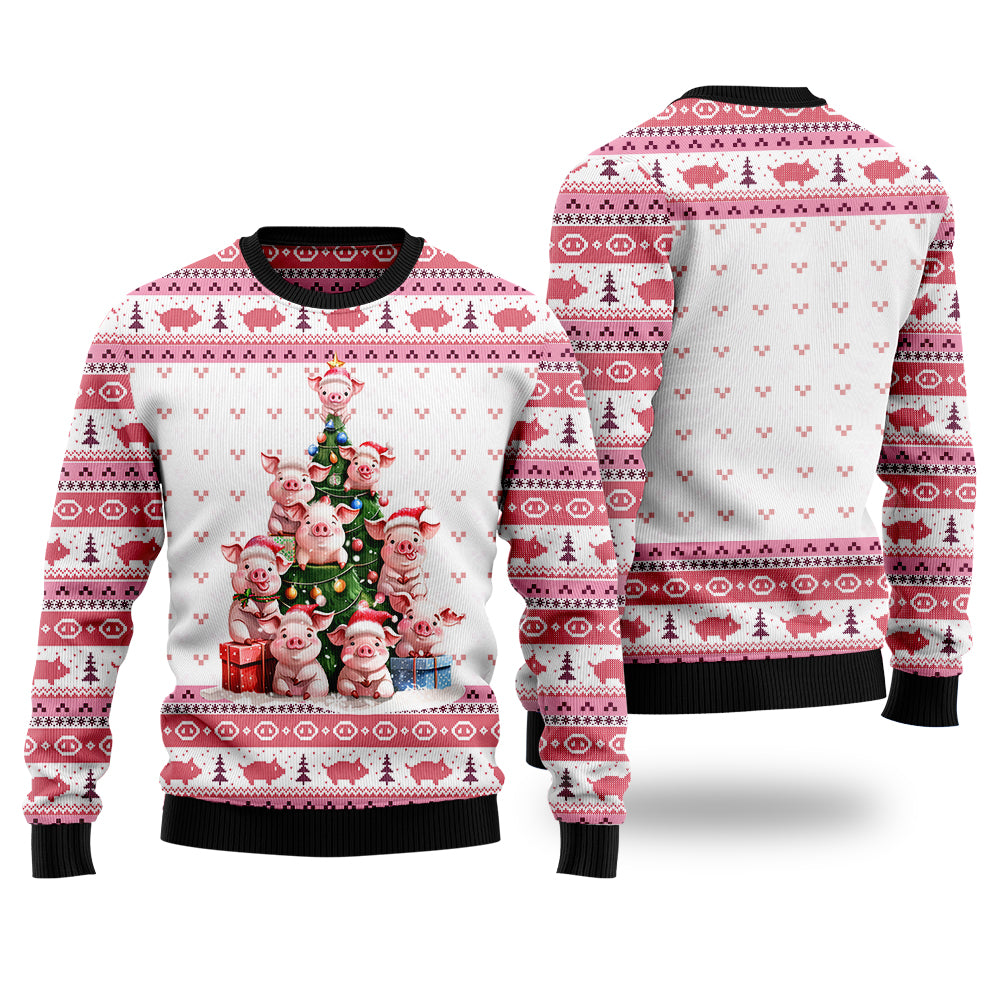Festive Pig Christmas Tree Ugly Christmas Sweater