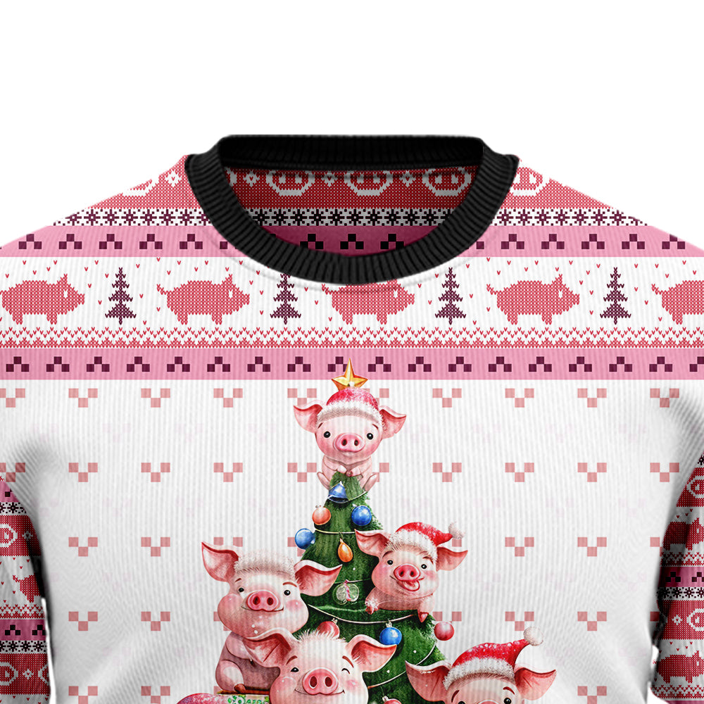 Festive Pig Christmas Tree Ugly Christmas Sweater