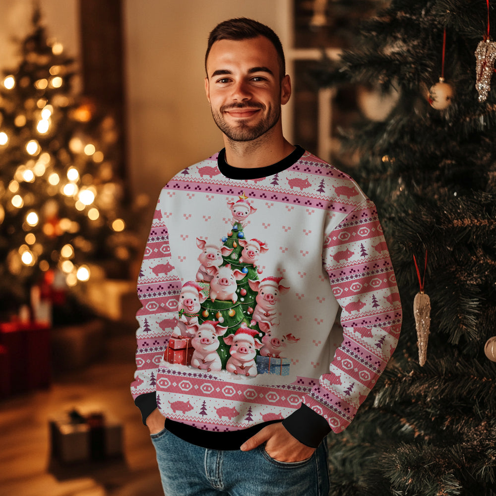 Festive Pig Christmas Tree Ugly Christmas Sweater