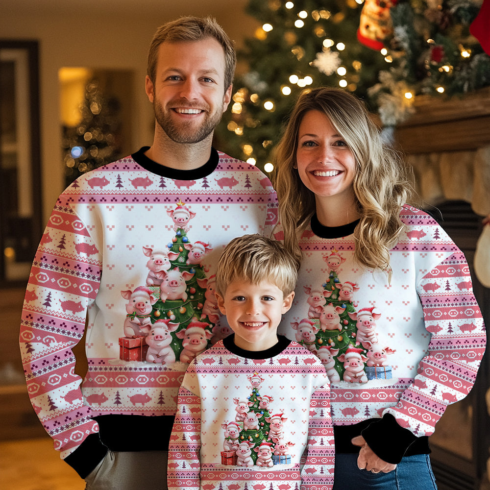 Festive Pig Christmas Tree Ugly Christmas Sweater