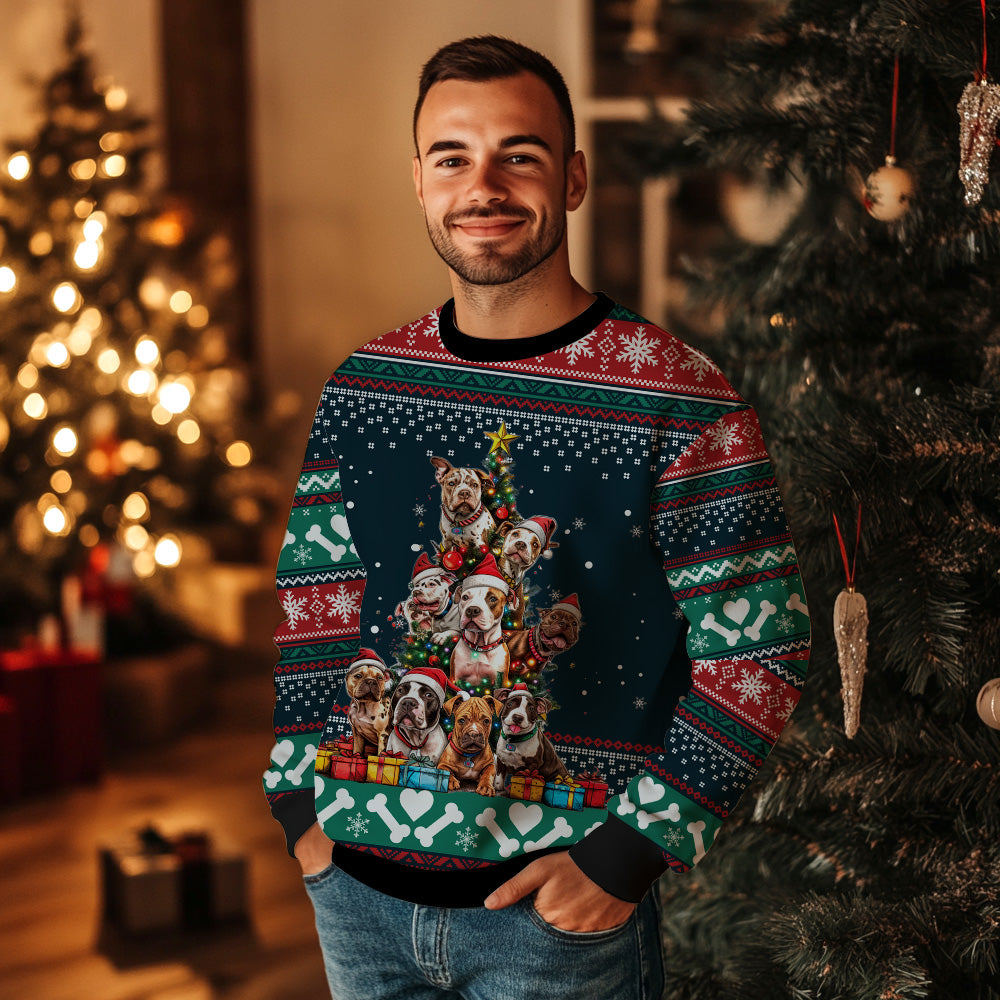 Pit Bull Christmas Tree Ugly Christmas Sweater