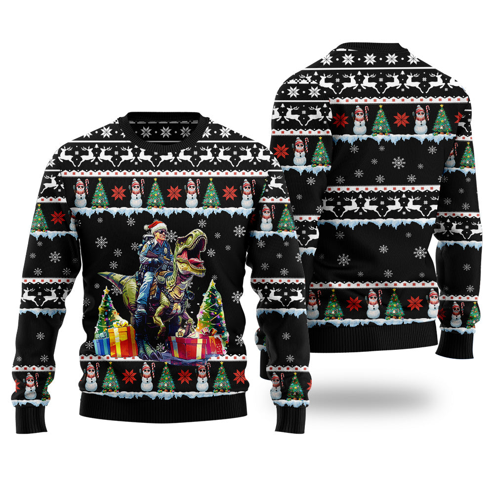 Police Officer Riding T-Rex Ugly Christmas Sweater
