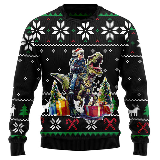 Funny Police Officer Riding T-Rex Ugly Christmas Sweater