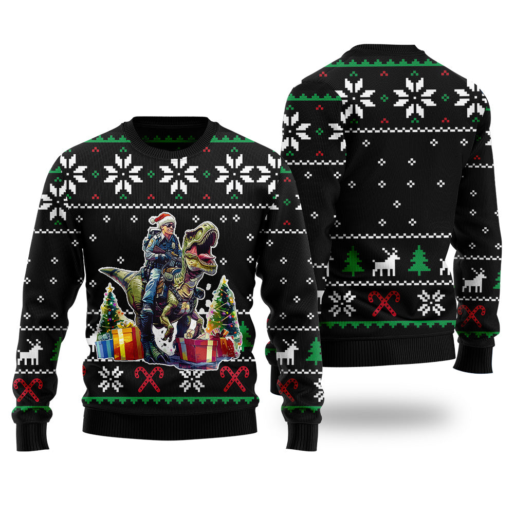 Funny Police Officer Riding T-Rex Ugly Christmas Sweater