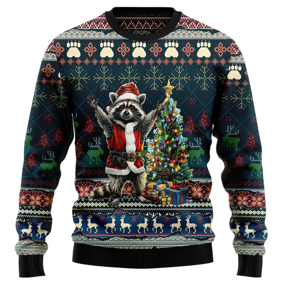 Festive Santa Raccoon Ugly Christmas Sweater
