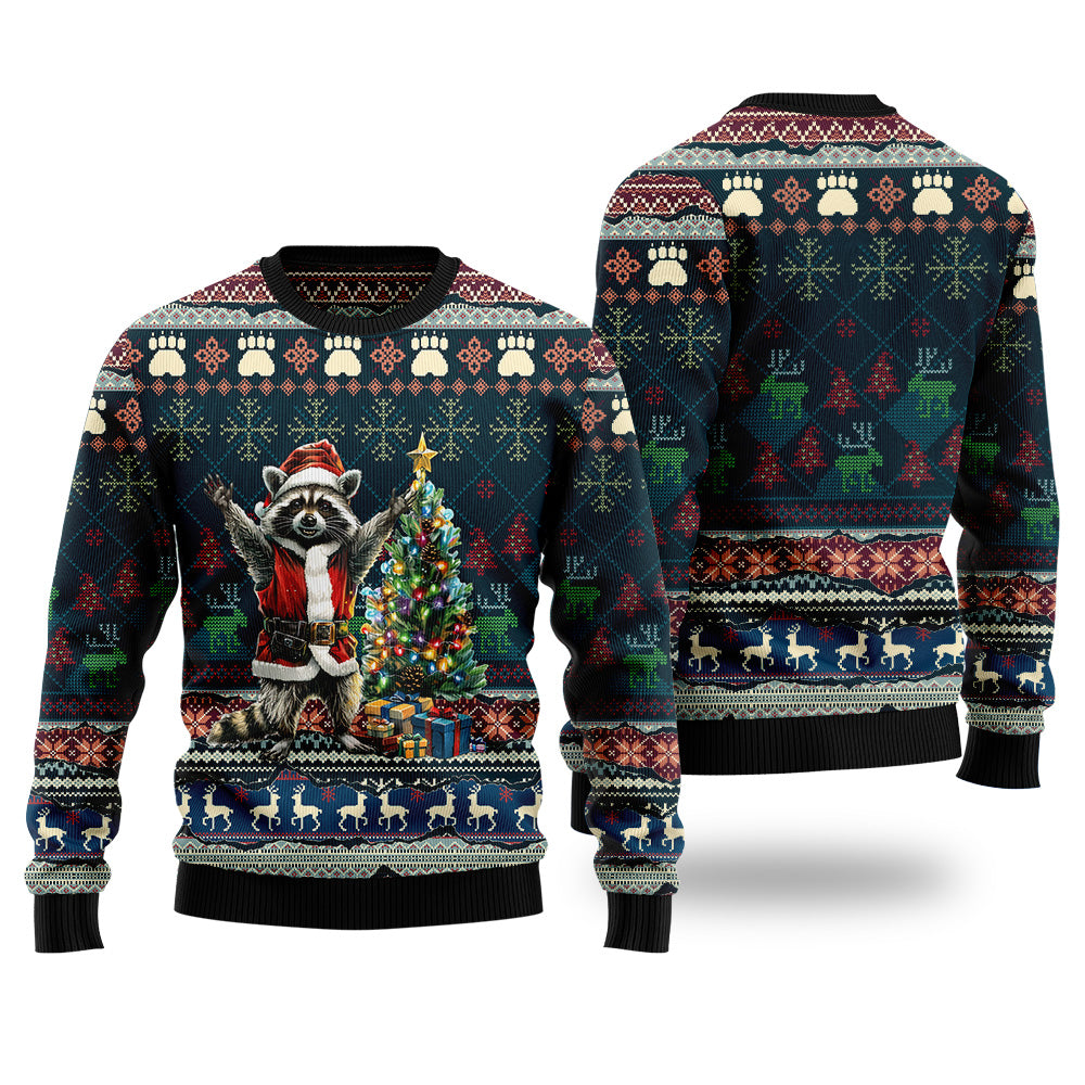 Festive Santa Raccoon Ugly Christmas Sweater