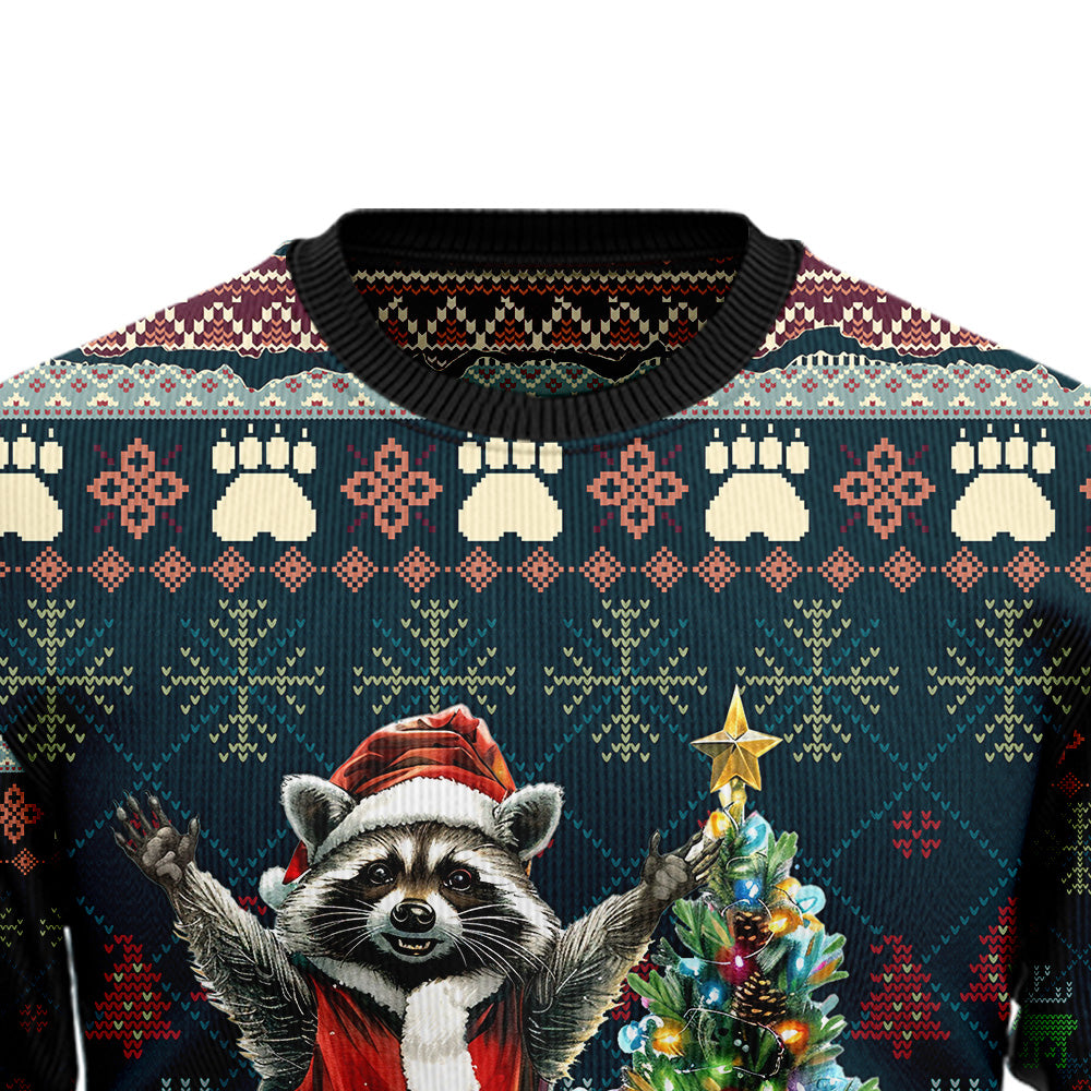 Festive Santa Raccoon Ugly Christmas Sweater