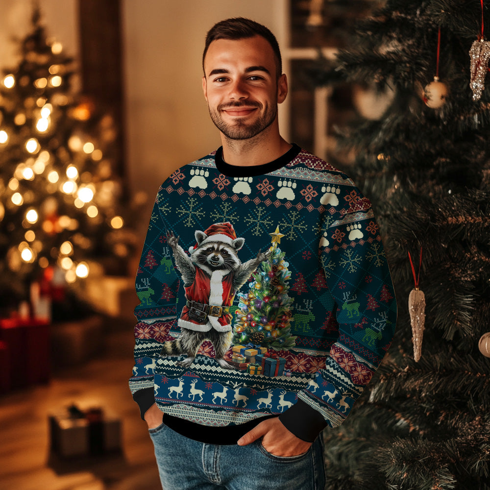Festive Santa Raccoon Ugly Christmas Sweater