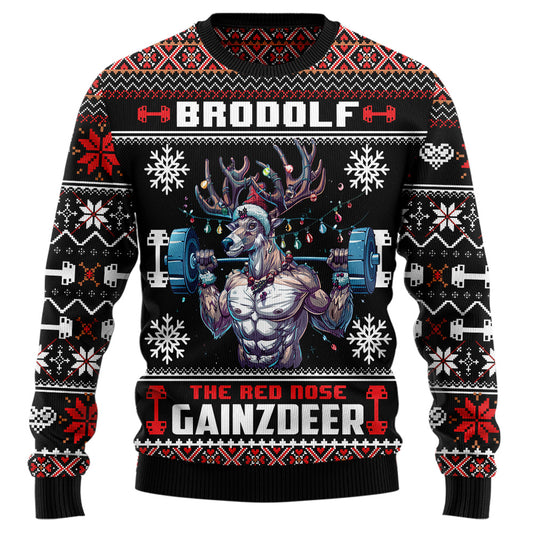 Brodolf The Red Nose Gainzdeer Ugly Christmas Sweater