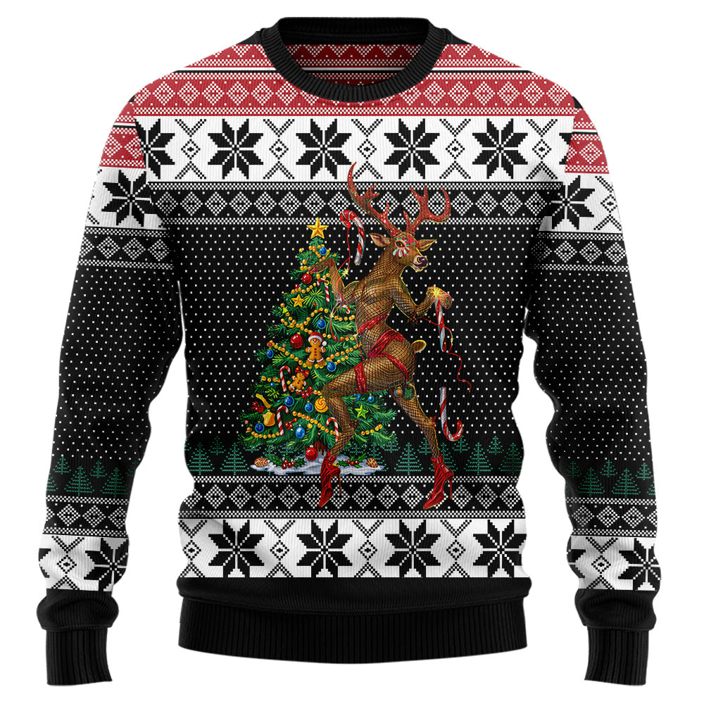 Sassy Reindeer Christmas Tree Ugly Christmas Sweater