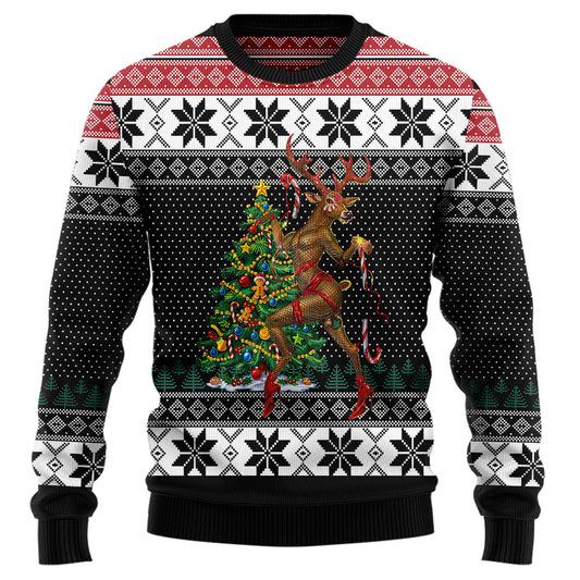Sassy Reindeer Christmas Tree Ugly Christmas Sweater