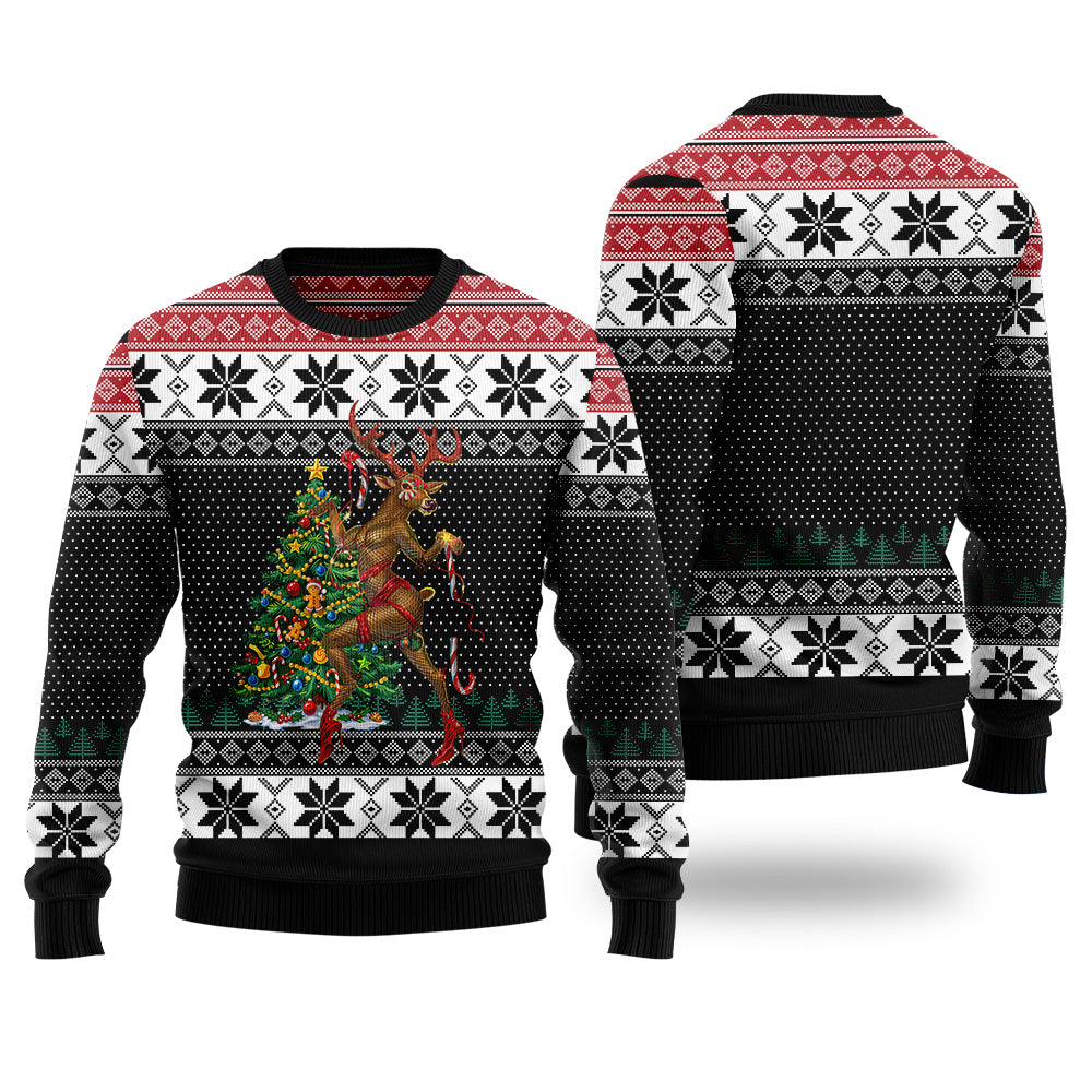 Sassy Reindeer Christmas Tree Ugly Christmas Sweater