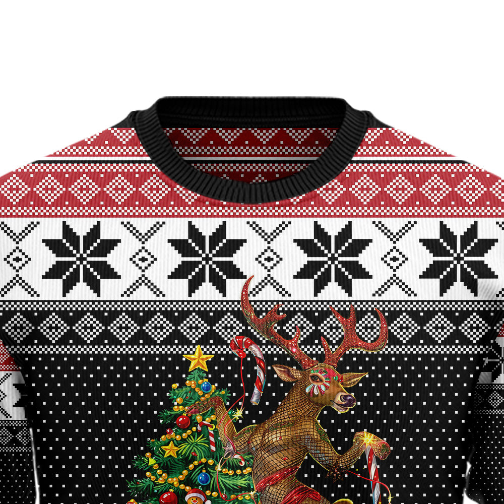Sassy Reindeer Christmas Tree Ugly Christmas Sweater