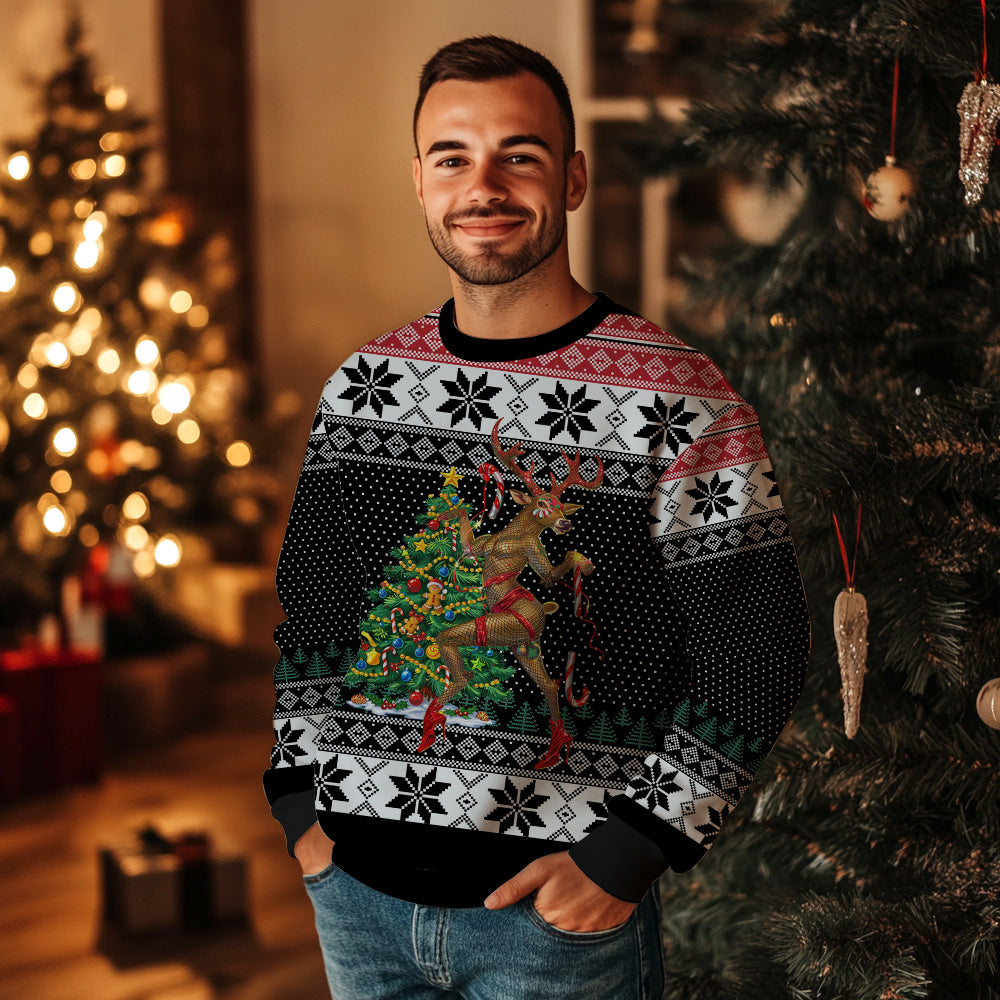 Sassy Reindeer Christmas Tree Ugly Christmas Sweater
