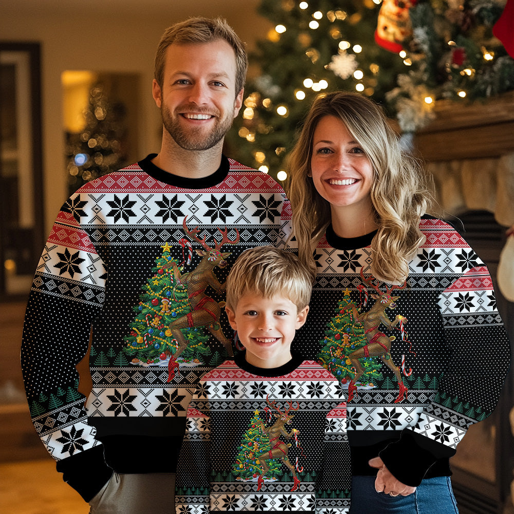 Sassy Reindeer Christmas Tree Ugly Christmas Sweater