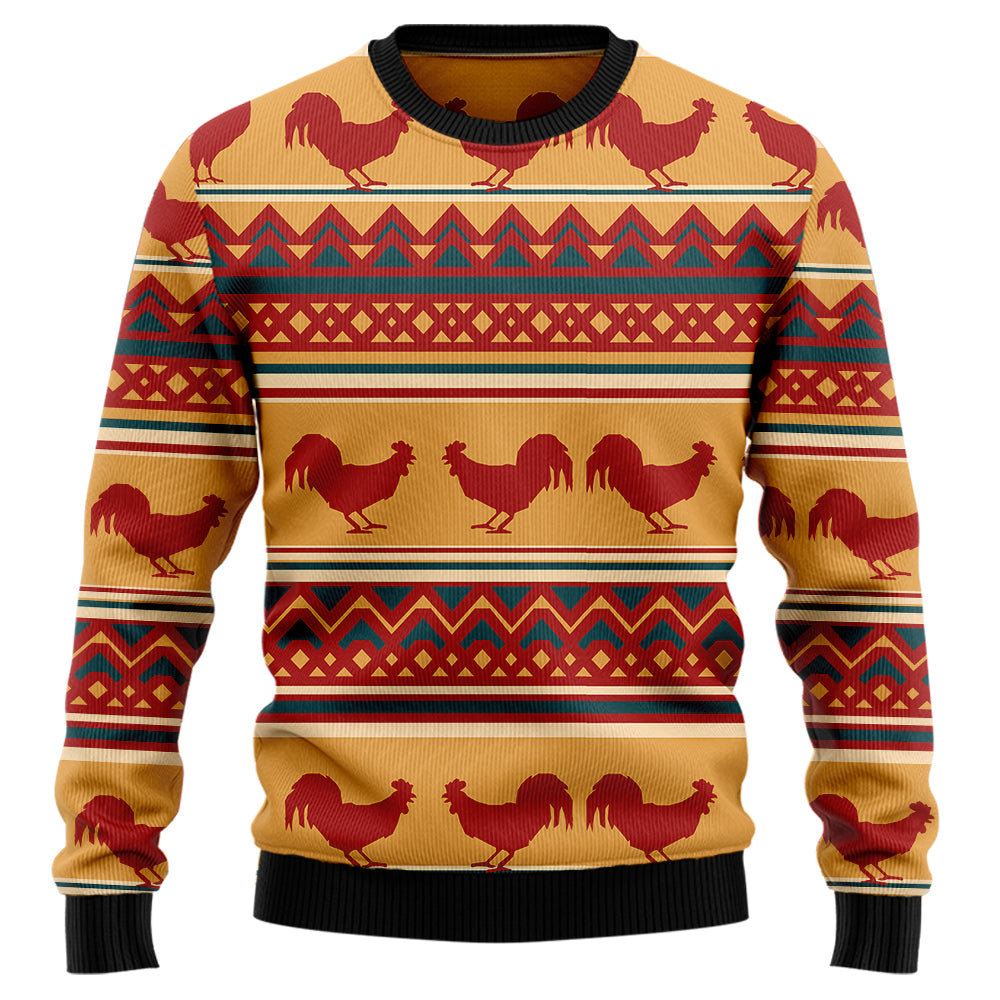 Rustic Rooster Pattern Ugly Christmas Sweater
