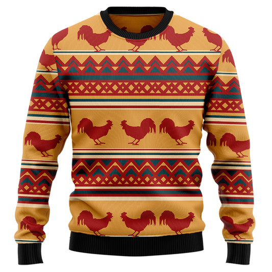 Rustic Rooster Pattern Ugly Christmas Sweater