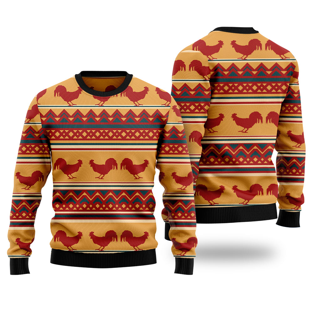 Rustic Rooster Pattern Ugly Christmas Sweater