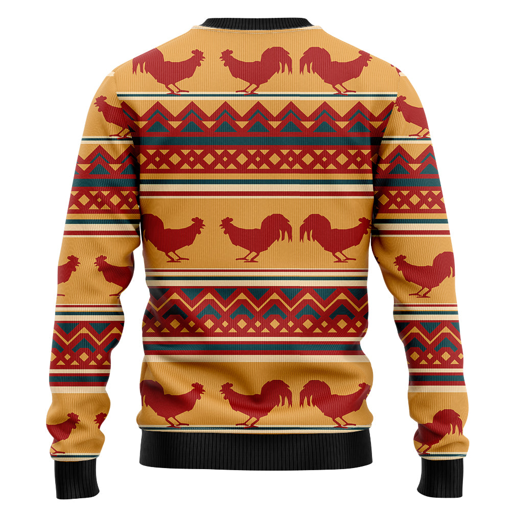 Rustic Rooster Pattern Ugly Christmas Sweater