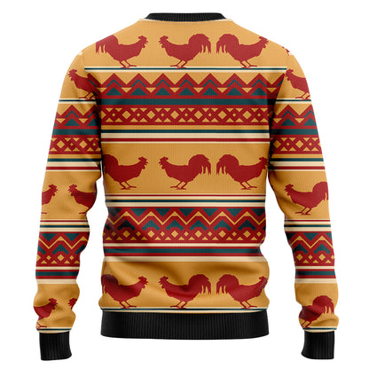 Rustic Rooster Pattern Ugly Christmas Sweater